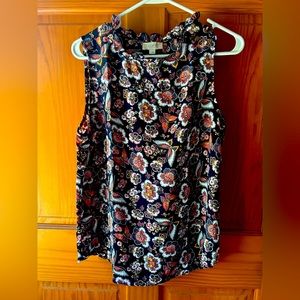 LOFT Floral/Paisley Sleeveless Blouse. Navy blue & Coral colors